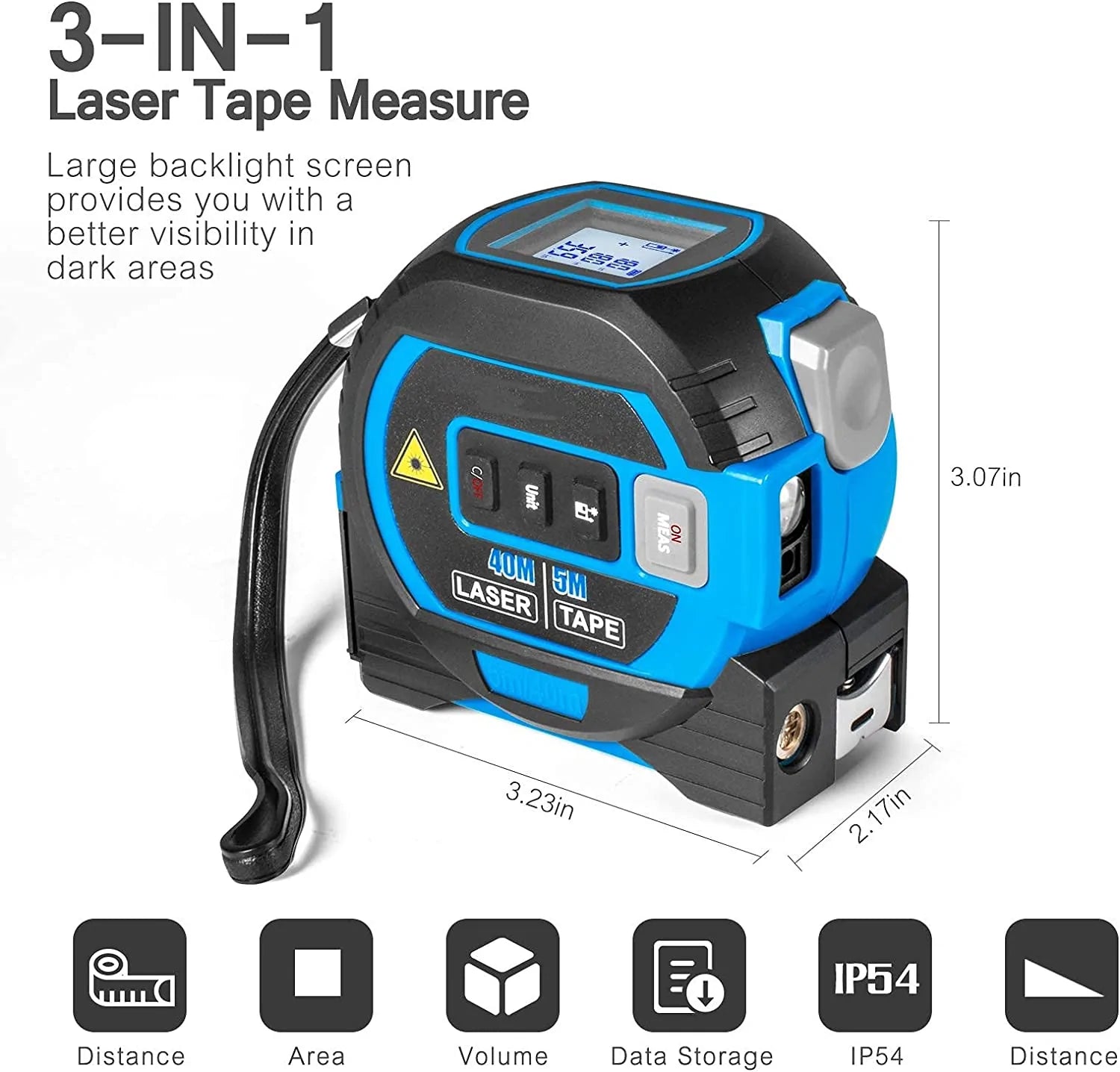 3 in 1 LCD Laser Tape Measure -  130/196 Ft Laser Measure and 16 Ft Tape Measure