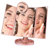 Tri Fold Vanity Makeup Mirror with LED Lights - LED Magnifying Make Up Mirror
